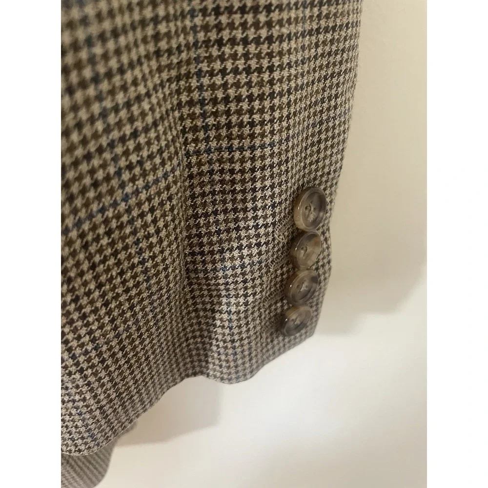Vintage Ralph Lauren‎ Brown Wool Silk Blazer Mens 46L Houndstooth Sport Coat